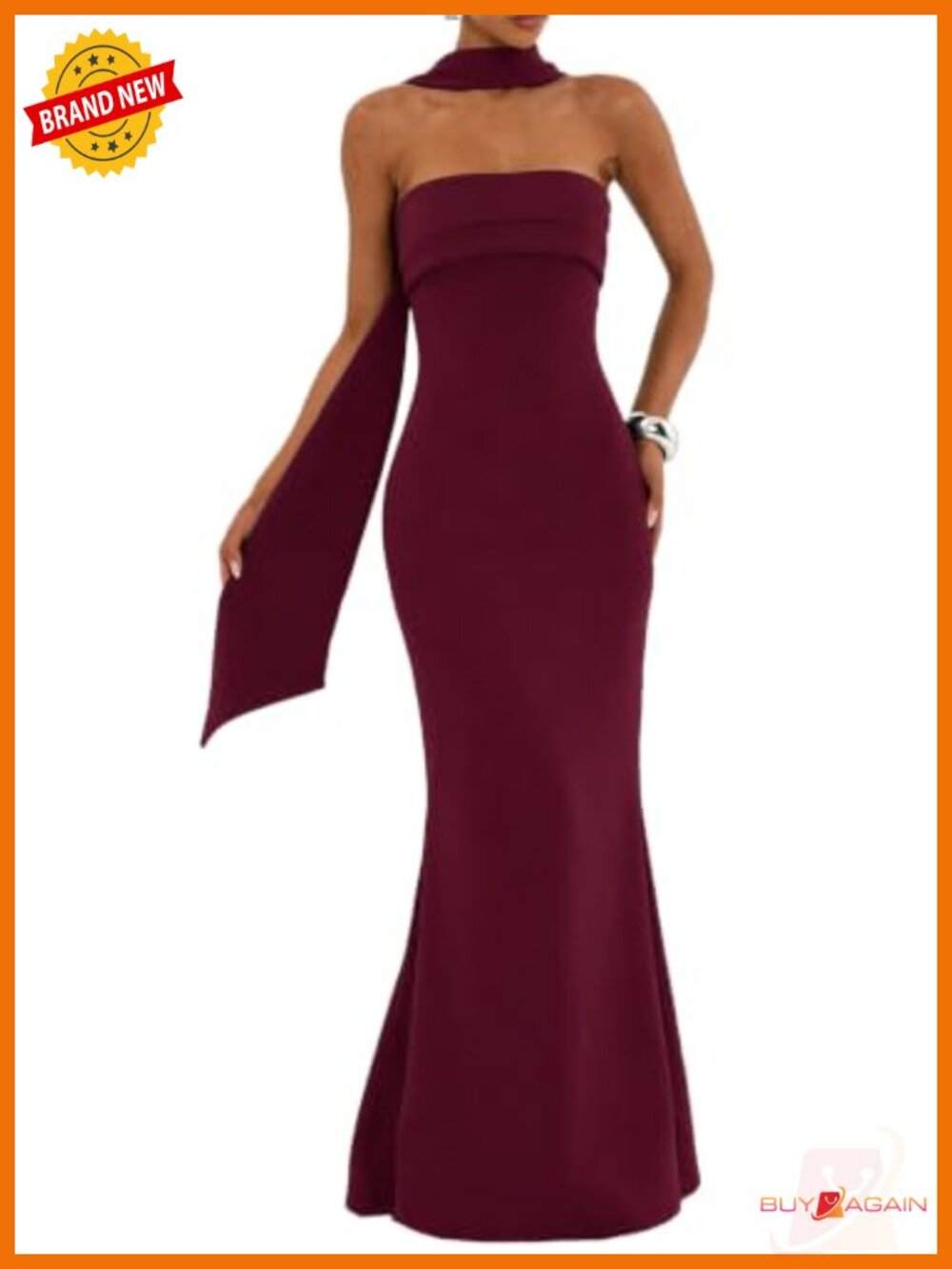 Women's Strapless Bodycon Mermaid Maxi Dress with Scarf Formal Evening Gown